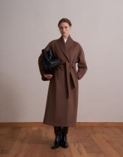 şal yaka yün palto sütlü kahve