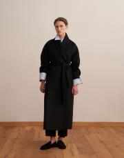 şal yaka yün palto siyah