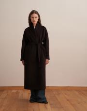 şal yaka yün palto kahverengi