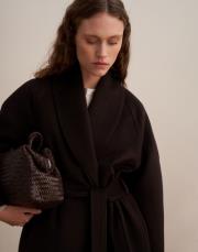 şal yaka yün palto kahverengi 5