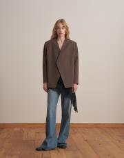 kemerli yün kruvaze blazer sütlü kahve