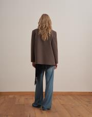 kemerli yün kruvaze blazer sütlü kahve 3