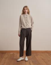 pileli yün pantolon kahverengi