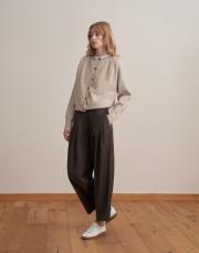 pileli yün pantolon kahverengi 3