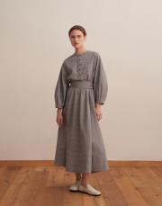 kemer detaylı ekose elbise gri