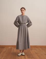 kemer detaylı ekose elbise gri 2