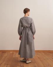 kemer detaylı ekose elbise gri 3