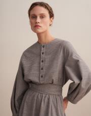 kemer detaylı ekose elbise gri 4