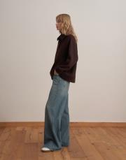 nakış detaylı polo yaka sweatshirt kahverengi 2