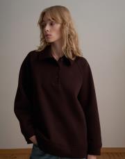 nakış detaylı polo yaka sweatshirt kahverengi 4