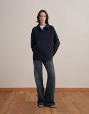 nakış detaylı polo yaka sweatshirt lacivert