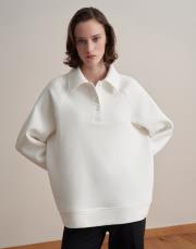 nakış detaylı polo yaka sweatshirt ekru