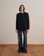 asimetrik kapaklı blazer lacivert