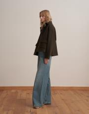 çıtçıt kapamalı yün karışımlı kaban haki 2