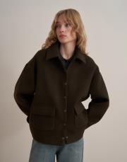 çıtçıt kapamalı yün karışımlı kaban haki 4