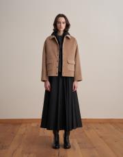 çıtçıt kapamalı yün karışımlı kaban camel