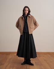 çıtçıt kapamalı yün karışımlı kaban camel 2