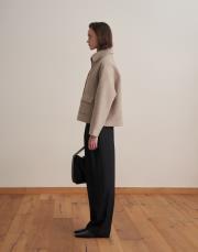 çıtçıt kapamalı yün karışımlı kaban bej 2