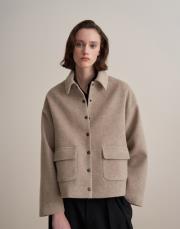 çıtçıt kapamalı yün karışımlı kaban bej 4