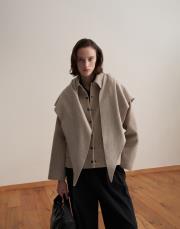 çıtçıt kapamalı yün karışımlı kaban bej 5