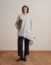 yün karışımlı ceket panço gri