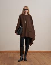 yün karışımlı ceket panço kahverengi