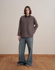 %100 pamuk çizgili sweatshirt kahverengi 2