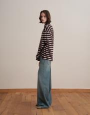 %100 pamuk çizgili sweatshirt kahverengi 3