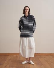 %100 pamuk çizgili sweatshirt lacivert