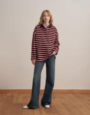 %100 pamuk çizgili sweatshirt bordo