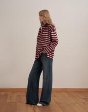 %100 pamuk çizgili sweatshirt bordo 2