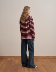 %100 pamuk çizgili sweatshirt bordo 3