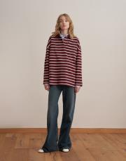 %100 pamuk çizgili sweatshirt bordo 4