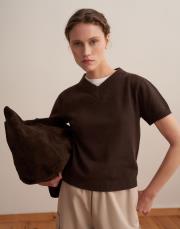 v yaka kısa kollu triko kazak kahverengi 4